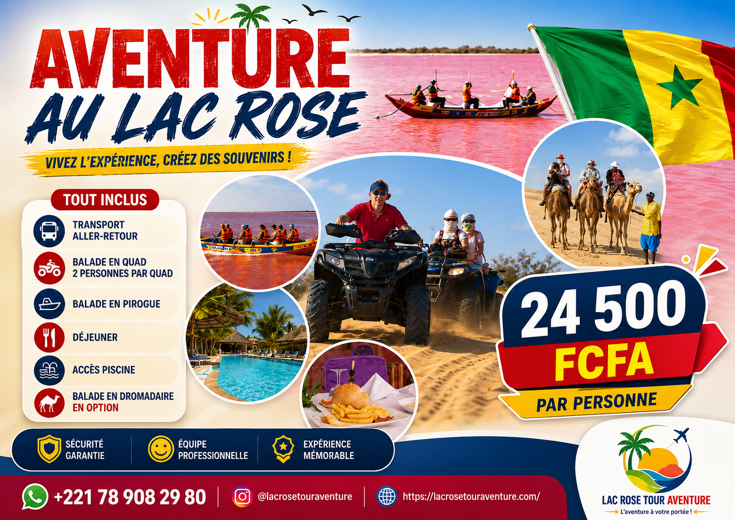 Excursion au Lac Rose depuis Dakar avec quad, pirogue, déjeuner et piscine