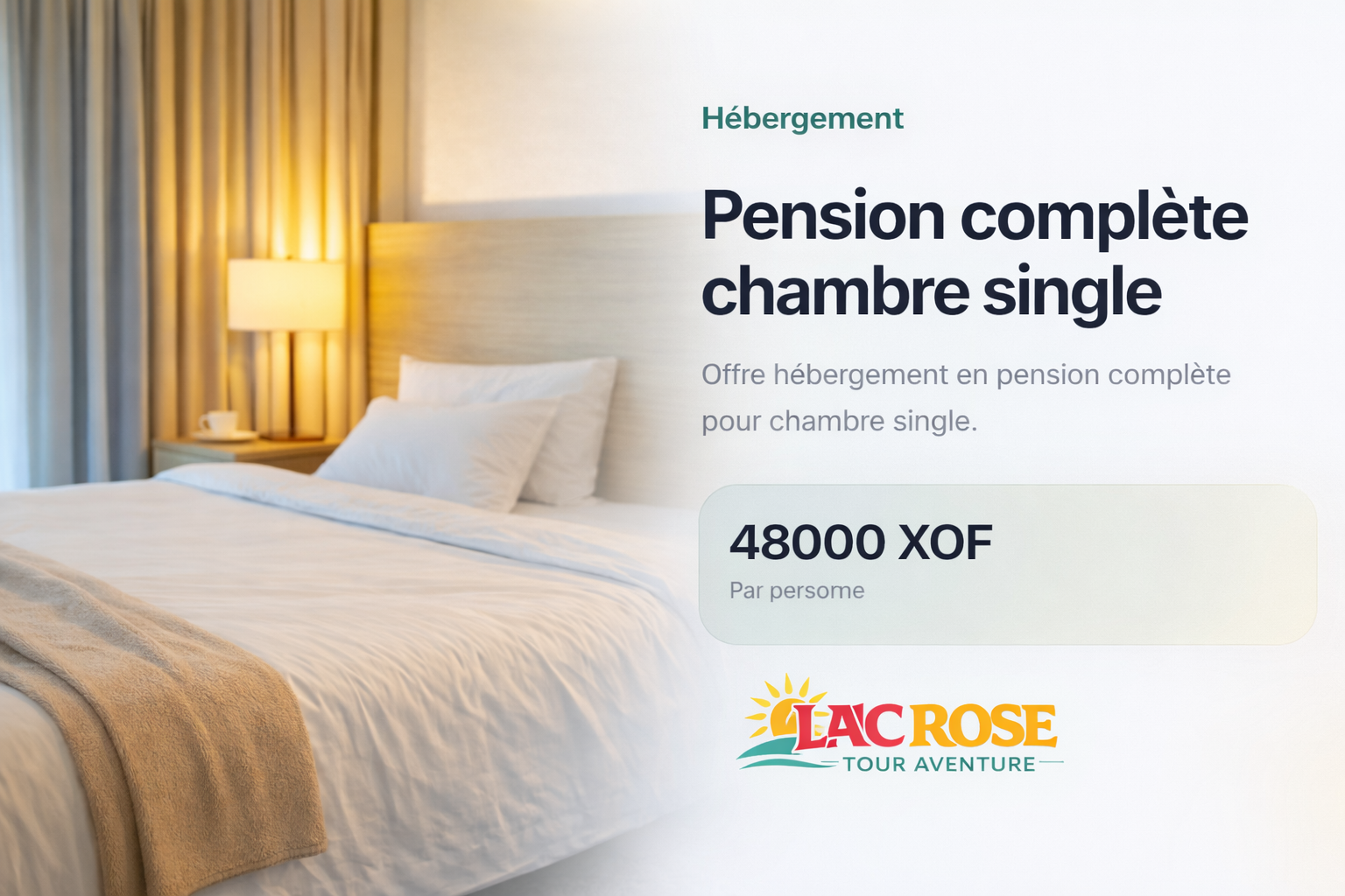 Demi-pension chambre double | Lac Rose Aventure
