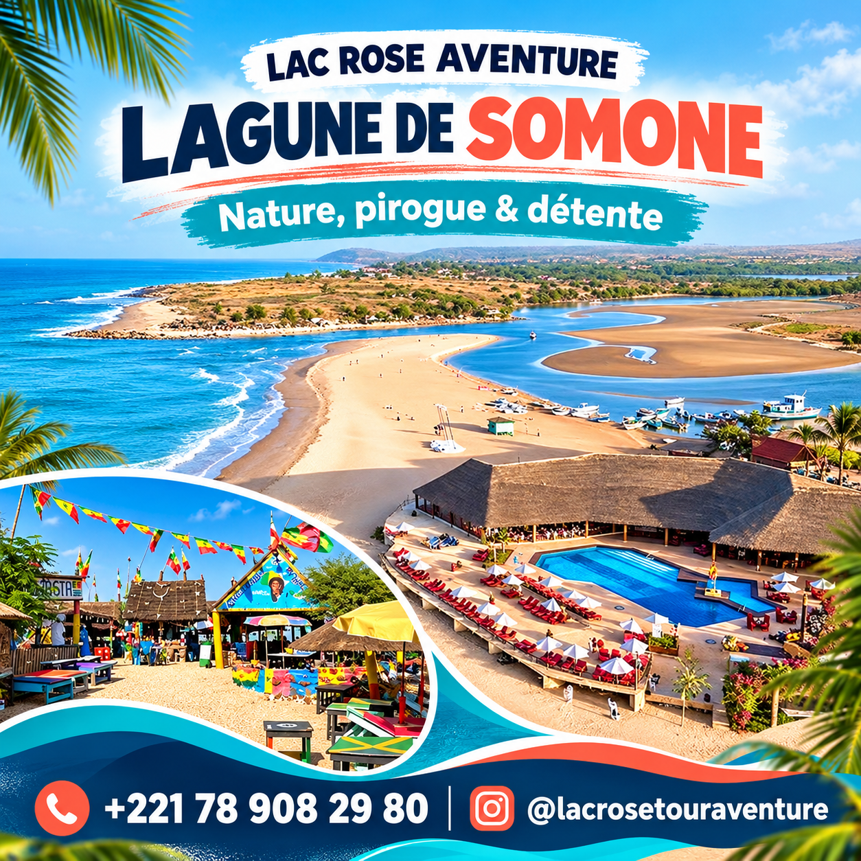 Vista panorámica de Somone, su laguna, playa y paisajes naturales de la Petite Côte de Senegal