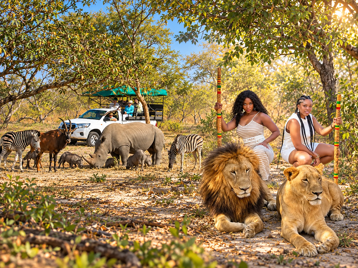 Safari guidé en véhicule 4x4 et marche avec les lions à la Réserve de Fathala au Sénégal