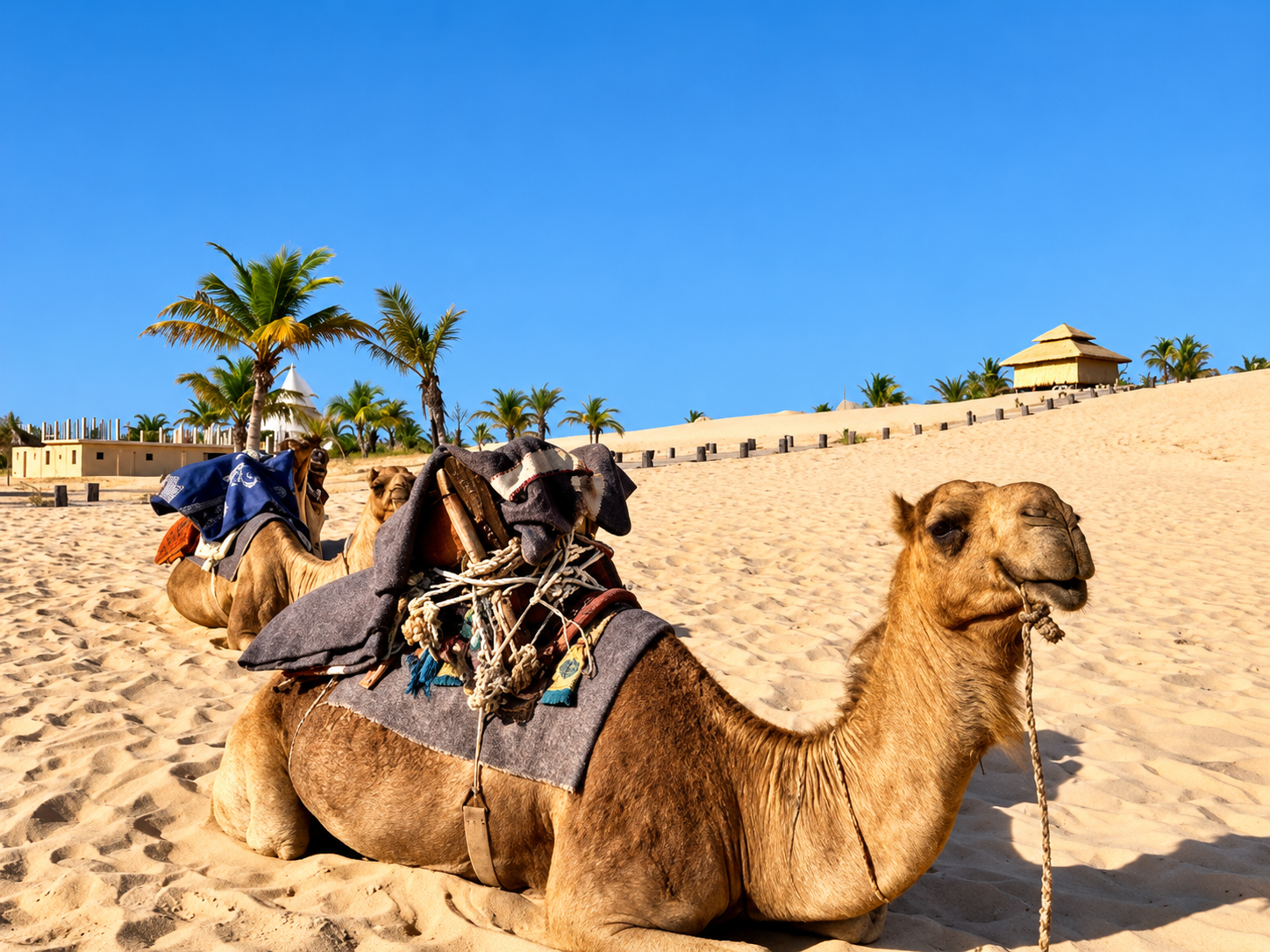 Paysage du désert de Lompoul au Sénégal avec ses dunes et tentes – expérience excursion unique avec Lac Rose Aventure