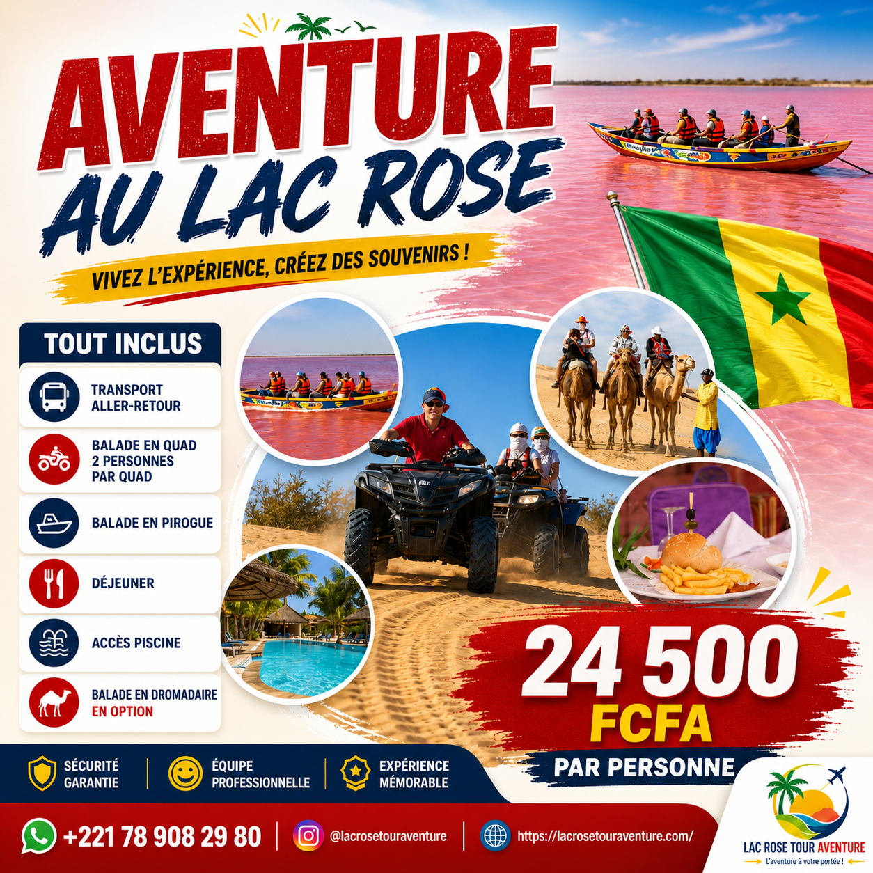 Excursion Lac Rose avec quad, pirogue, déjeuner et piscine