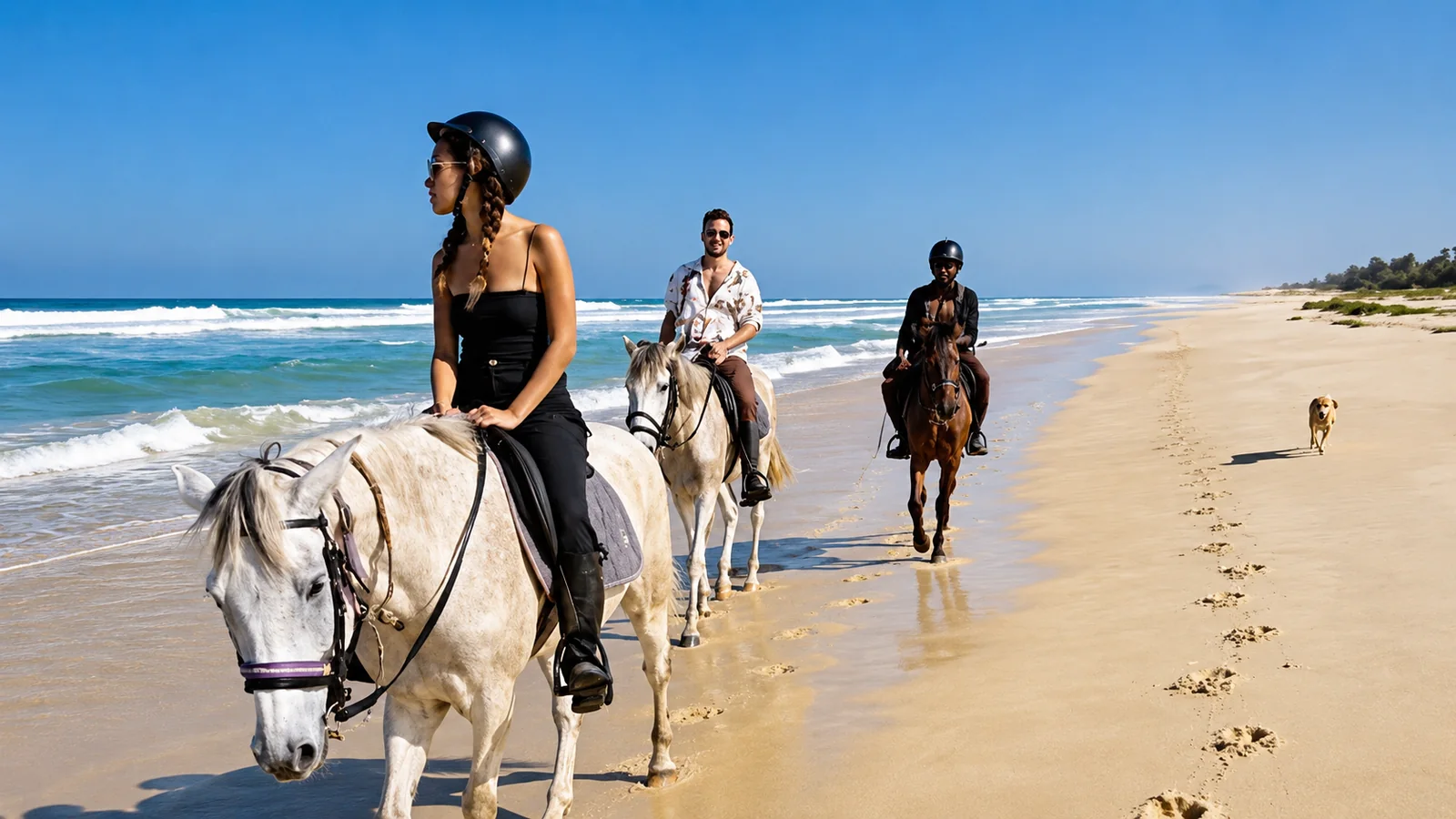 Balade à cheval sur la plage pendant une excursion au Lac Rose