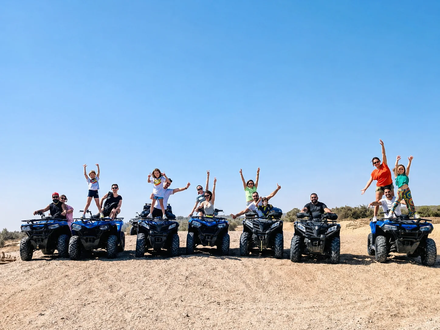 Quad bikes and travellers lined up before departure at Lake Retba