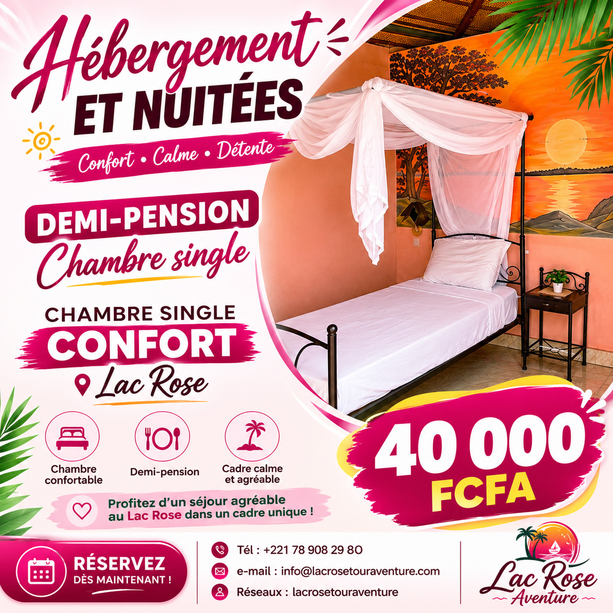 Demi-pension en chambre single au Lac Rose à 40 000 FCFA la nuit