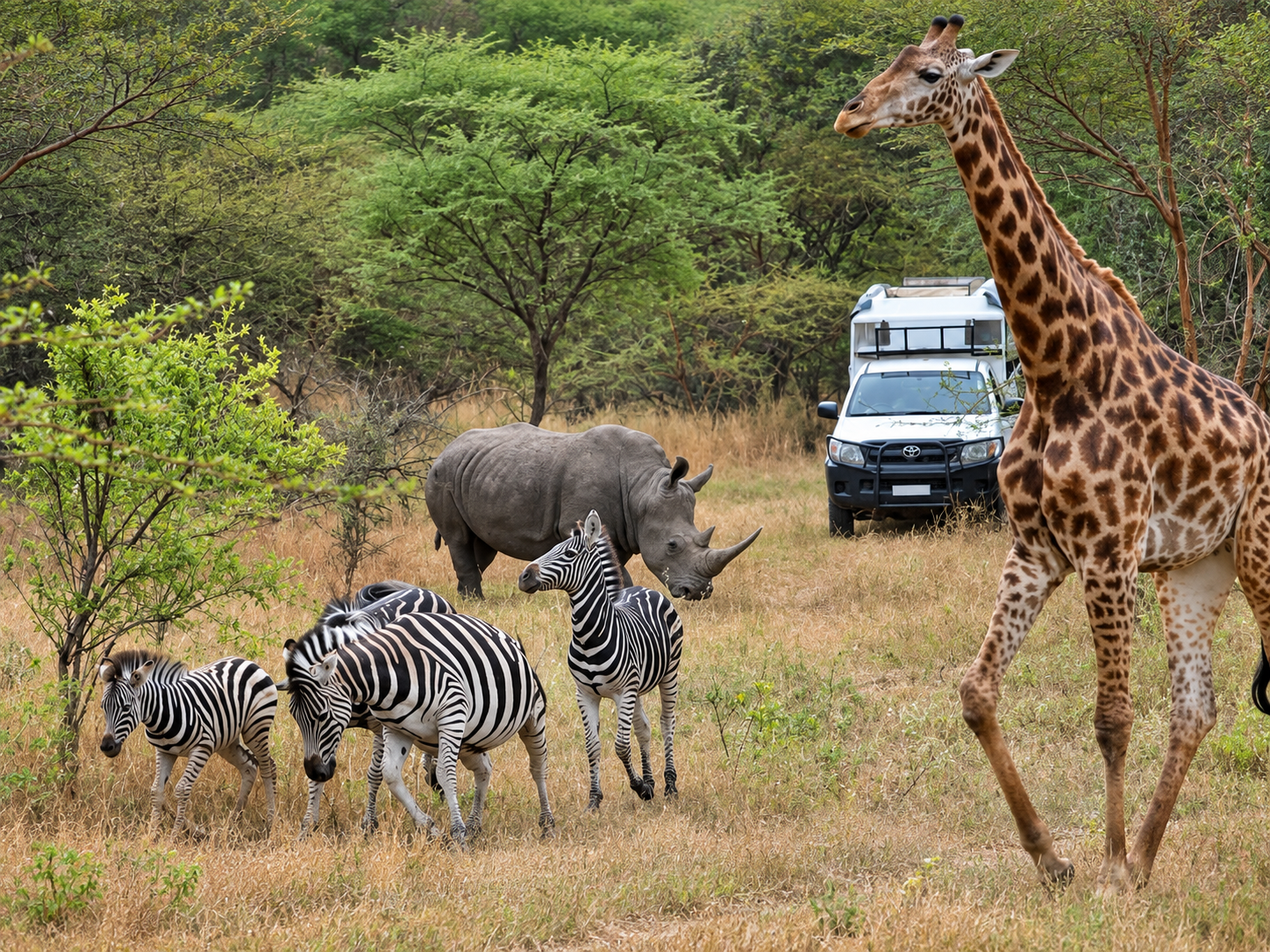 Affiche de l’excursion à la Réserve de Bandia avec safari 4x4, girafes, zèbres, lion et transport depuis Dakar