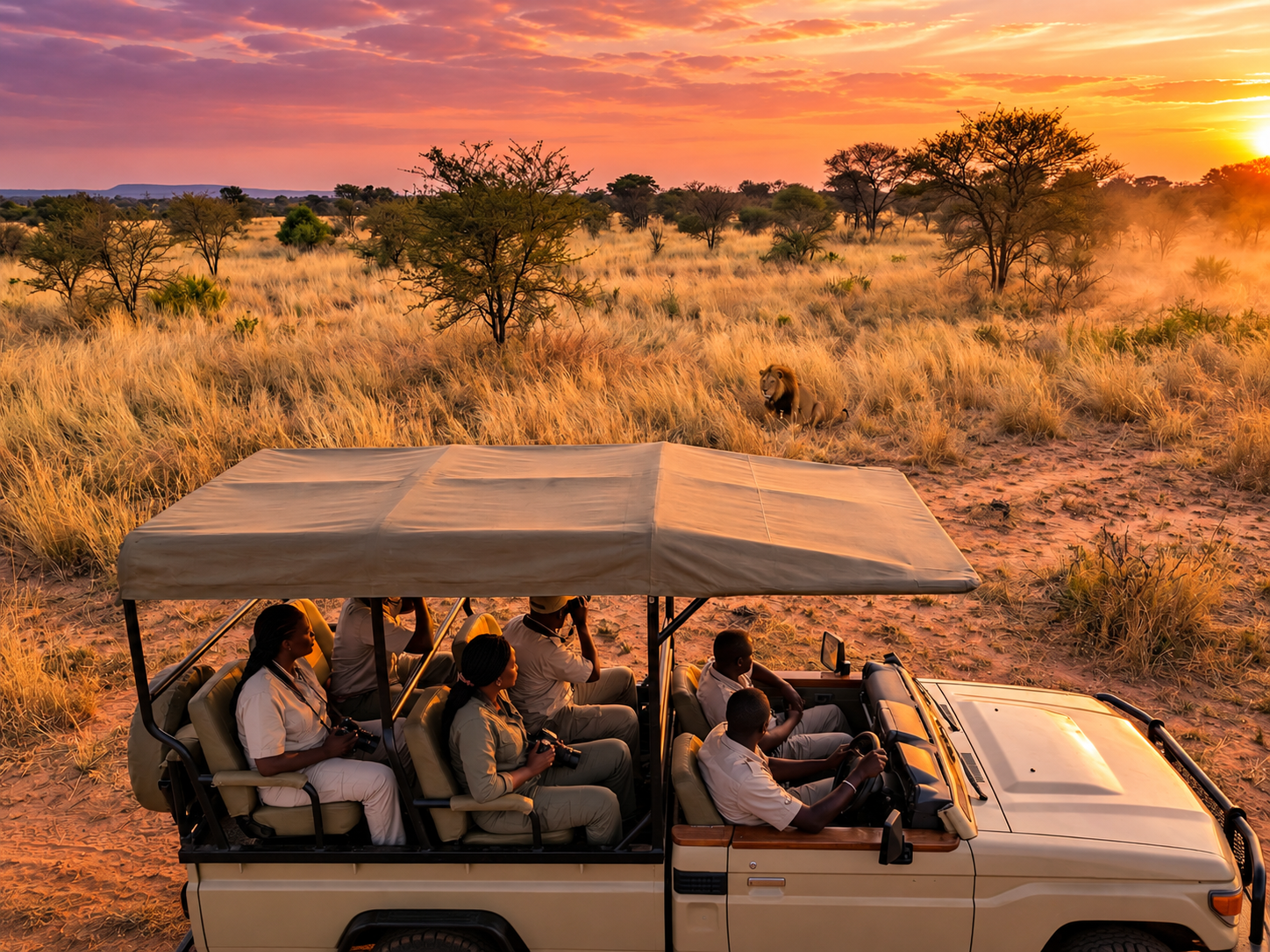 Affiche de l’excursion à la Réserve de Bandia avec safari 4x4, girafes, zèbres, lion et transport depuis Dakar