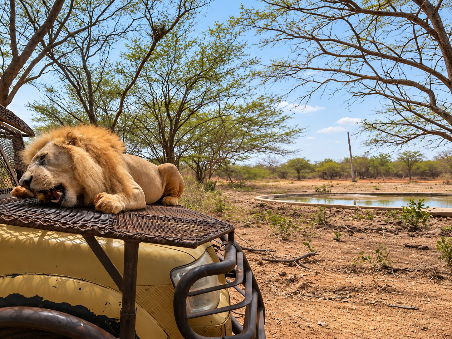 Affiche de l’excursion à la Réserve de Bandia avec safari 4x4, girafes, zèbres, lion et transport depuis Dakar