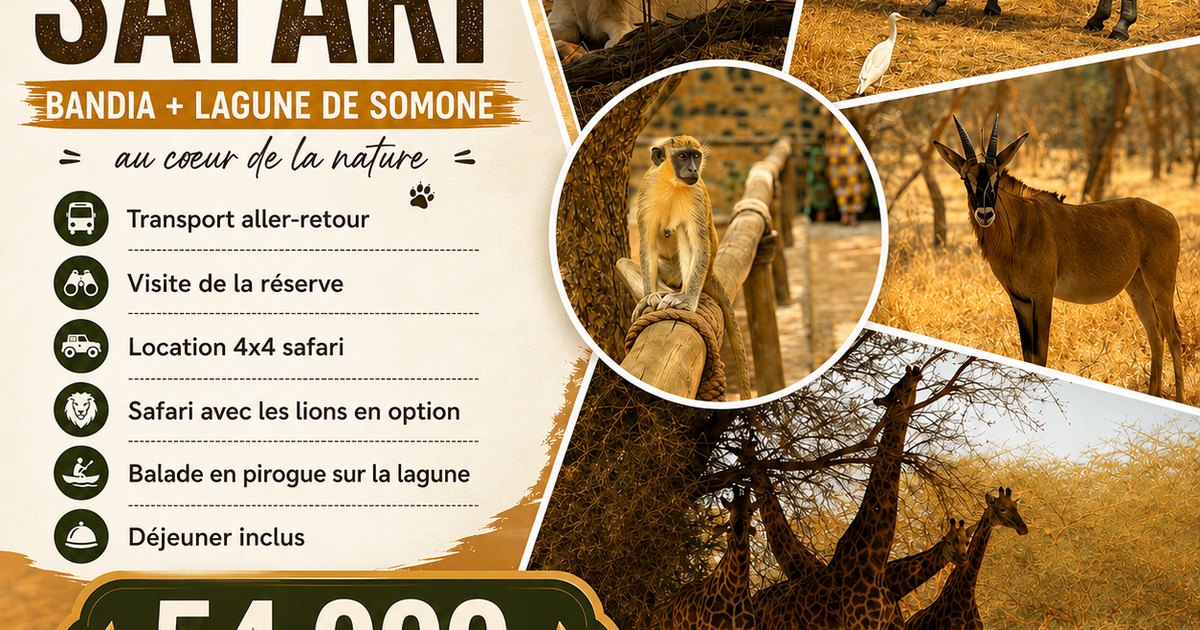 Affiche de l’excursion safari Réserve de Bandia et Lagune de Somone avec 4x4, pirogue et déjeuner au Sénégal
