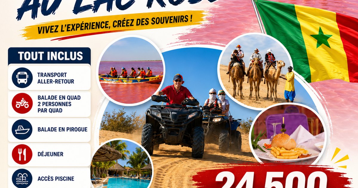 Excursion Lac Rose avec quad, pirogue, déjeuner et piscine