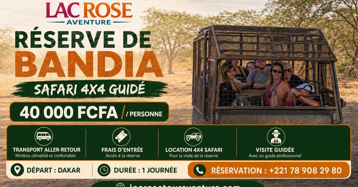 Affiche du safari 4x4 guidé à la Réserve de Bandia depuis Dakar au tarif de 40 000 FCFA par personne