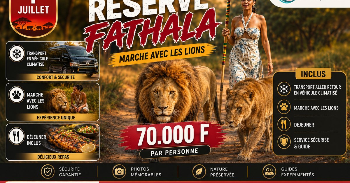 Excursion à la Réserve de Fathala au Sénégal avec safari, marche avec les lions, transport aller-retour, déjeuner et accompagnement professionnel - Lac Rose Tour Aventure