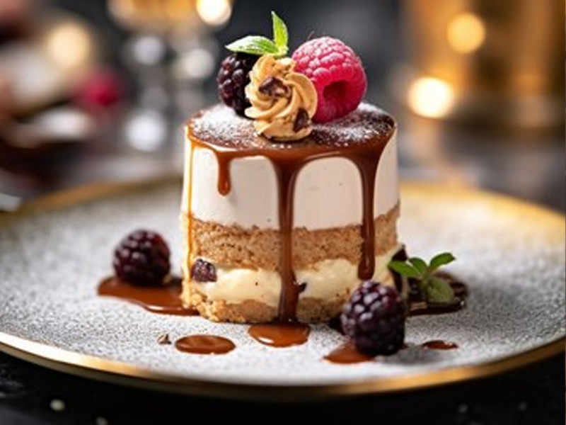 Individual chocolate dessert included with a meal and pool package
