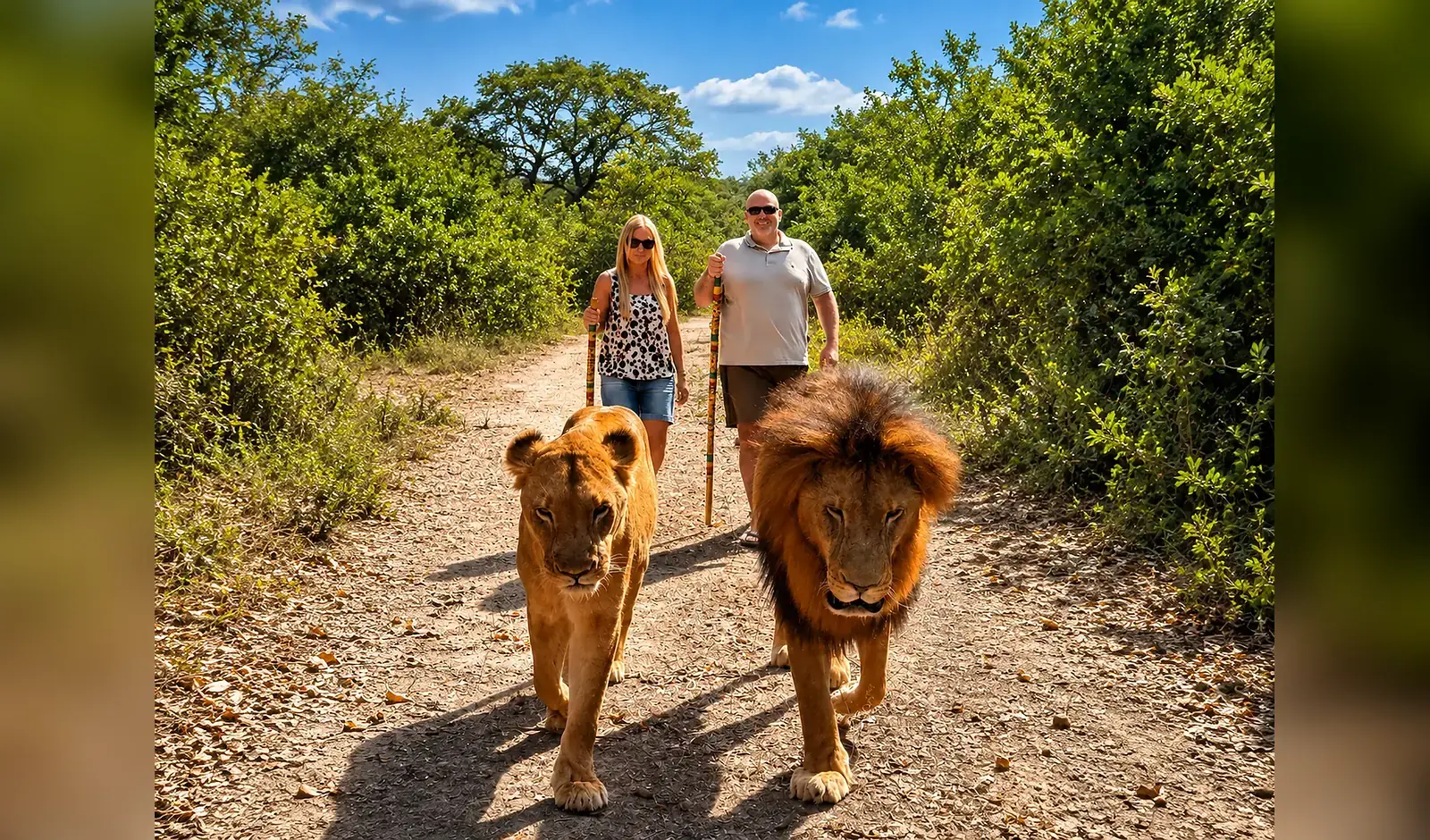 Marche encadrée avec les lions à Réserve de Fathala, Sénégal