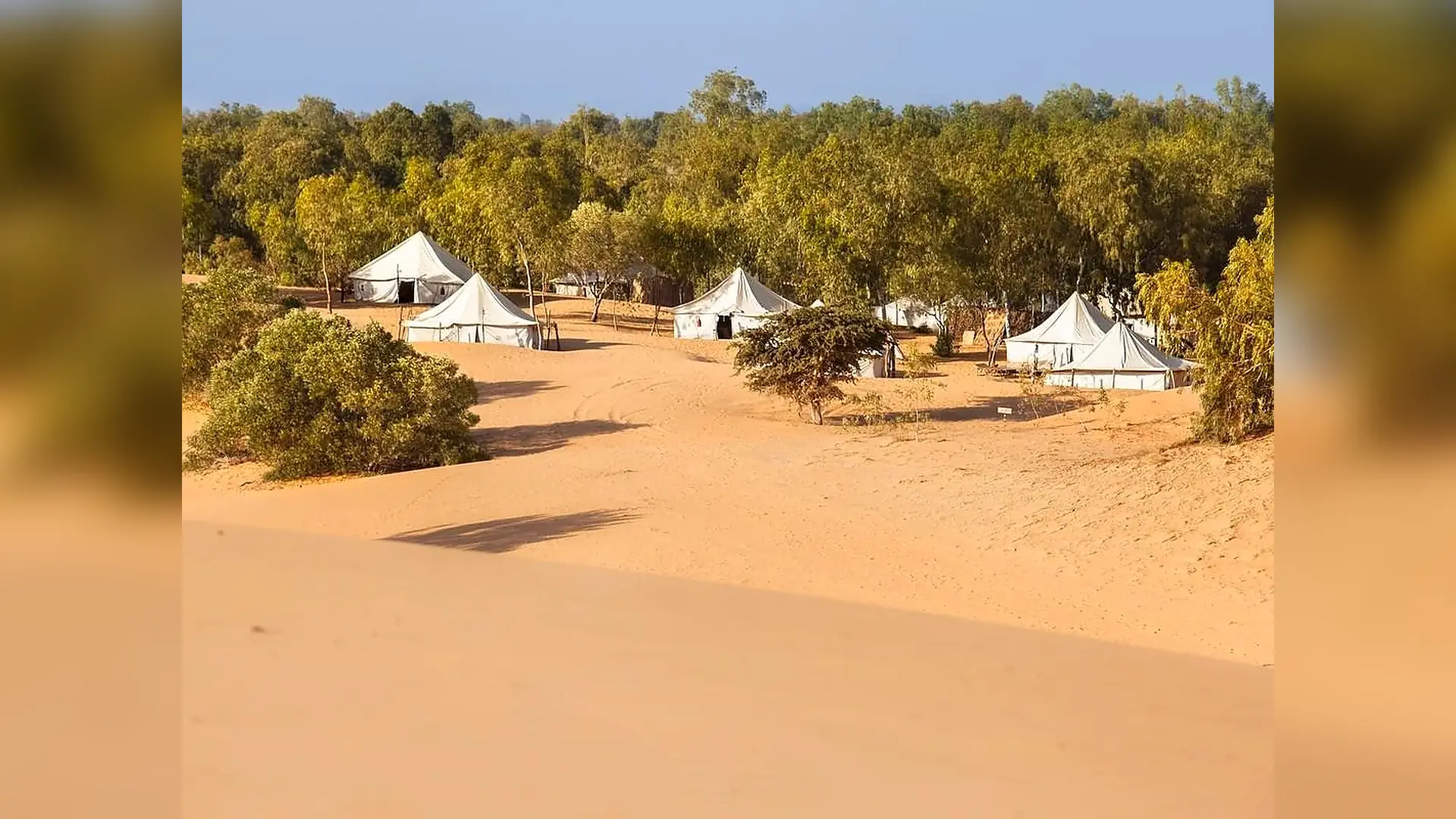 Dunes and camp in the Lompoul Desert in Lompoul Desert, Senegal