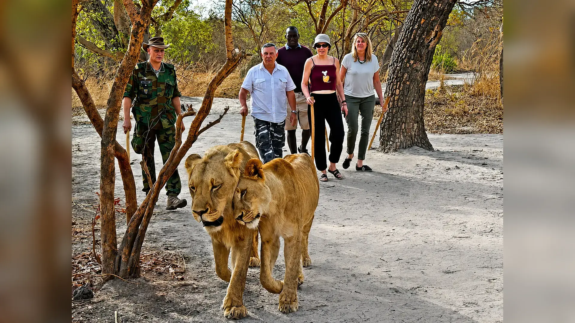 Guided walk with lions in Fathala Wildlife Reserve, Senegal